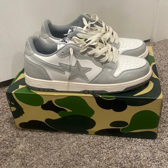 Bape Courtsta Shoes Grey, White, Black Men\'s Shoes size 10.5 Bapesta wit… A Bathing Ape Bape Sta GREY WHITE Shoes Size 12 w/ Box  main image 3
